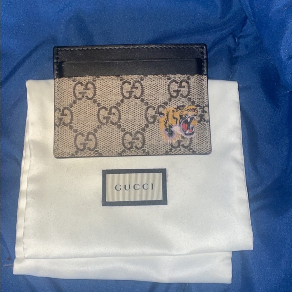 Tiger print GG Supreme card case